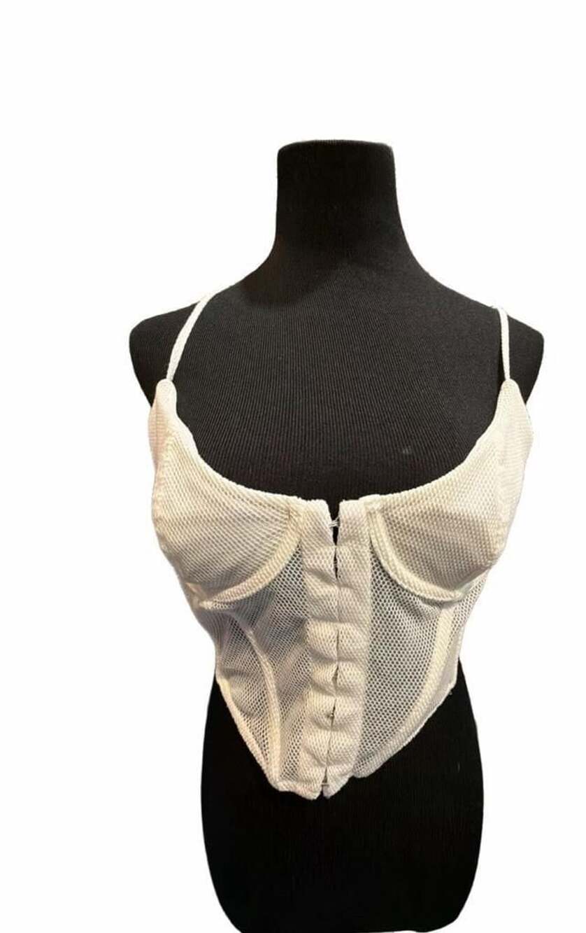 683 White Fox Corset Bustier Top Size L White Mesh
